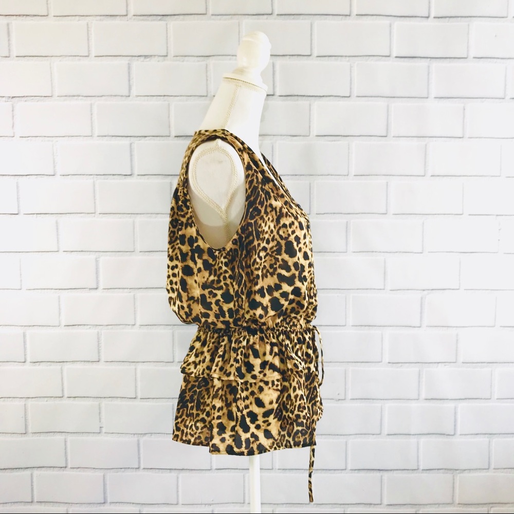 Pleione Sleeveless animal print peplum Top Small - Picture 2 of 7